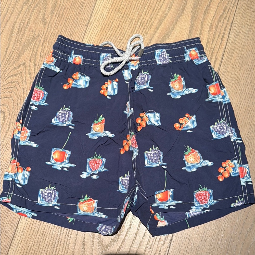 Vilebrequin Navy Swim Trunks with Multicolor Fruit Print